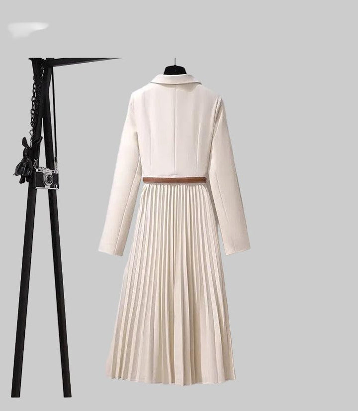 Brigitta™ | Women's Pleated Midi Blazer Dress with Belt