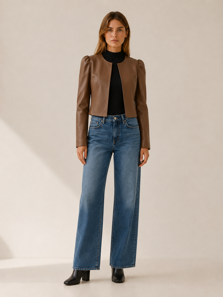 Briony™ | Cropped Puff-Sleeve Jacket with Open Front