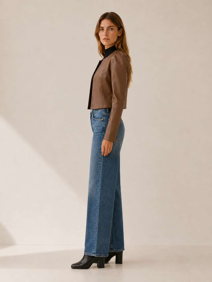 Briony™ | Cropped Puff-Sleeve Jacket with Open Front