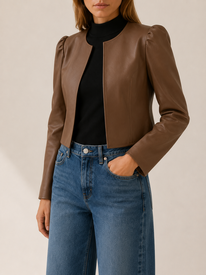 Briony™ | Cropped Puff-Sleeve Jacket with Open Front