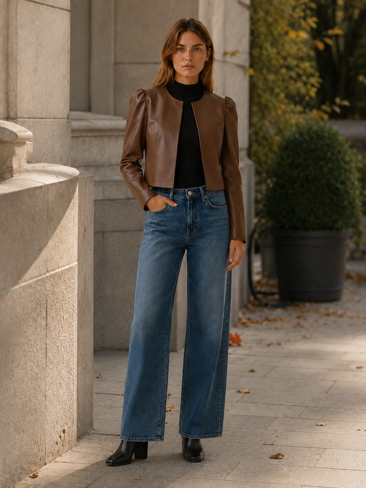 Briony™ | Cropped Puff-Sleeve Jacket with Open Front