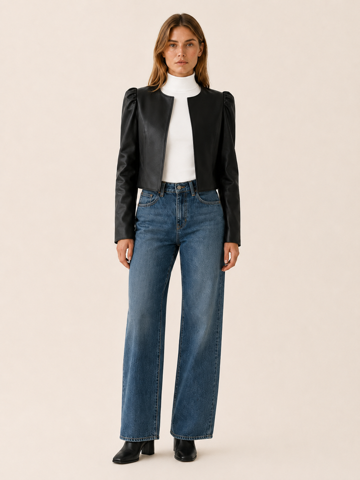 Briony™ | Cropped Puff-Sleeve Jacket with Open Front