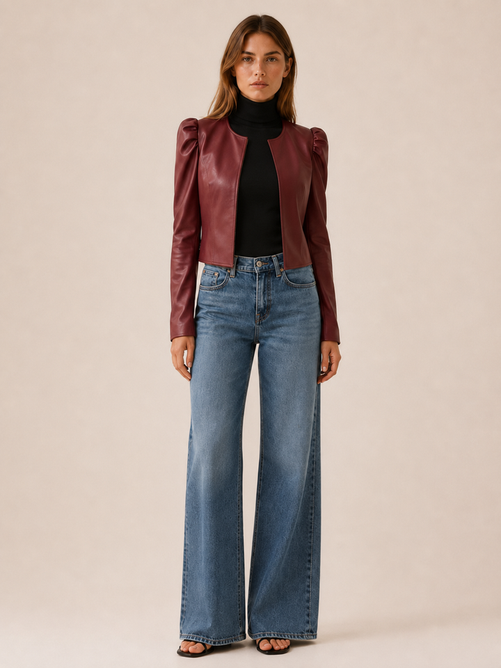 Briony™ | Cropped Puff-Sleeve Jacket with Open Front