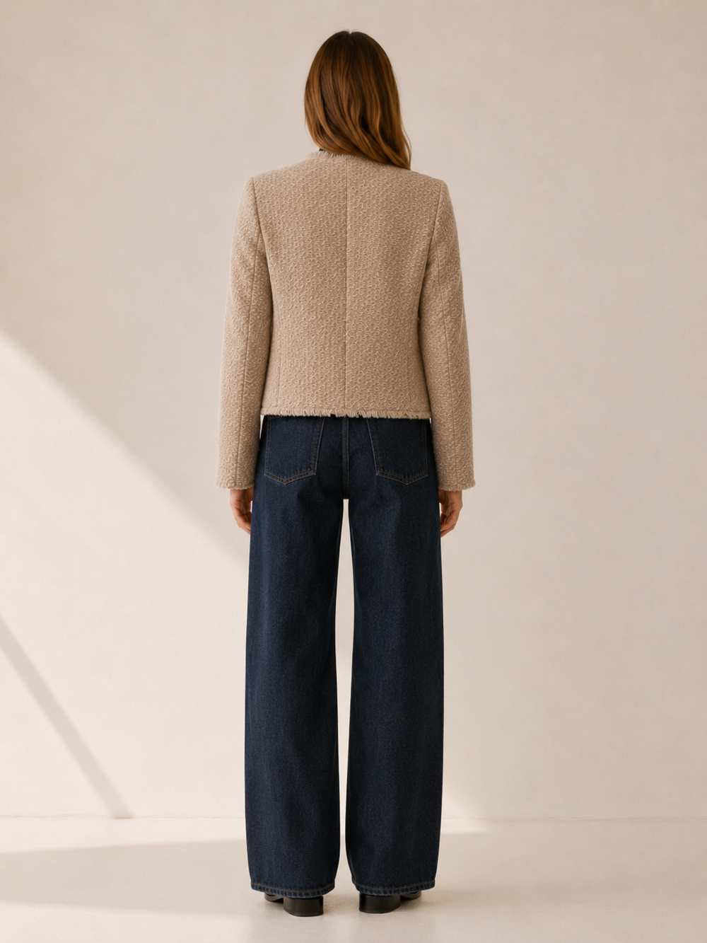Bryony™ | Cropped Tweed Blazer with Button Front, Beige