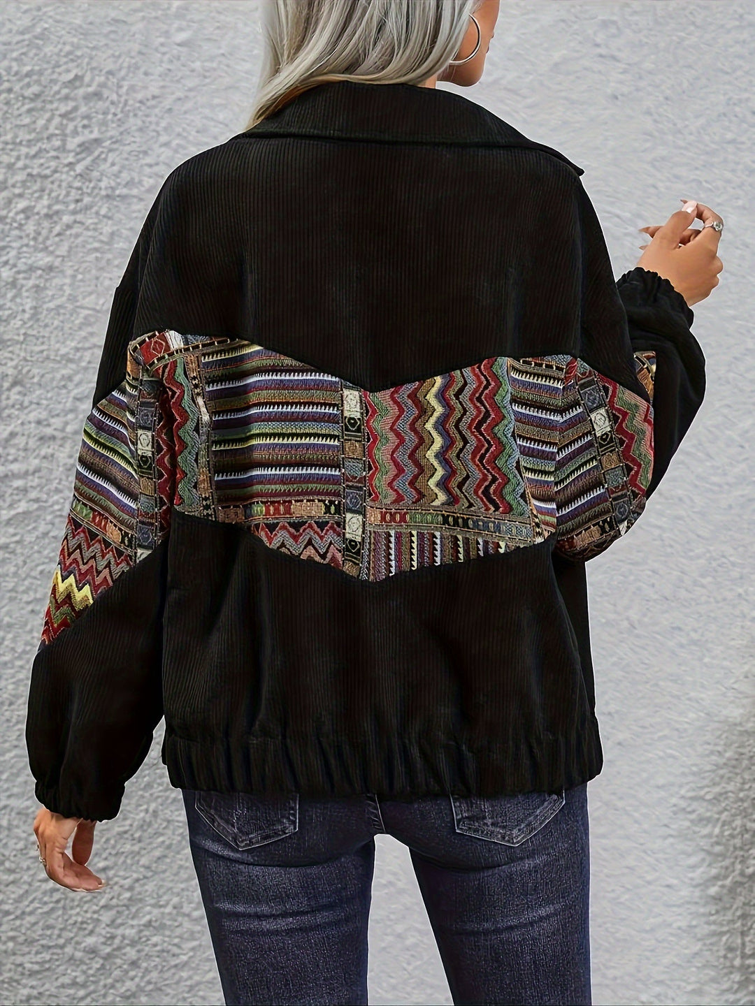 Guinevere™ | Women's Patchwork Snap Front Jacket with Woven Pattern Panels