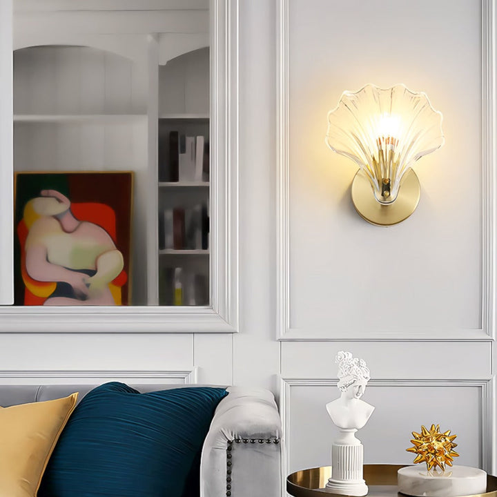Brass and Glass Seashell Wall Light — view 4