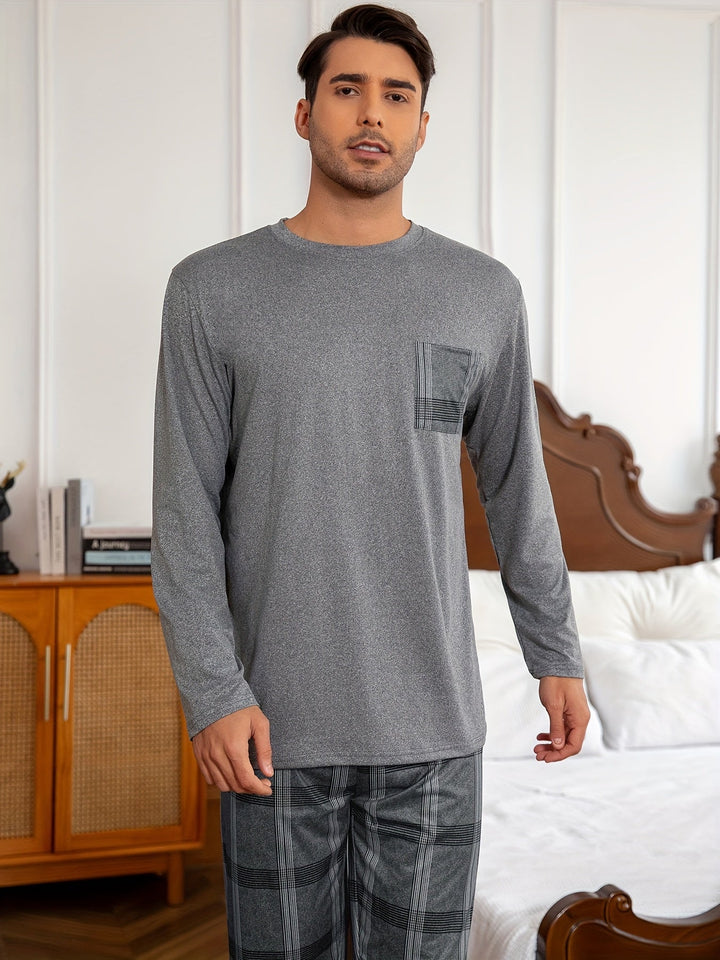 Wade™ | Men's Lounge Set with Crew Neck Top and Plaid Pants