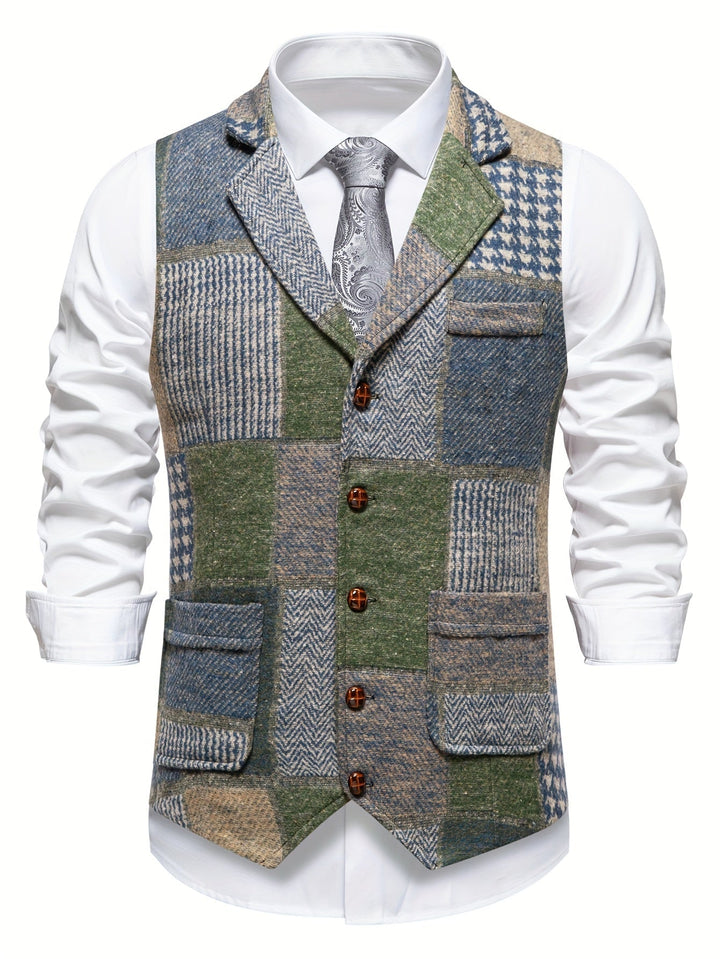 Leo™ | Patchwork Tweed Waistcoat with Herringbone Pattern