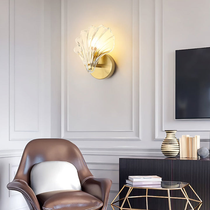Brass and Glass Seashell Wall Light — view 8