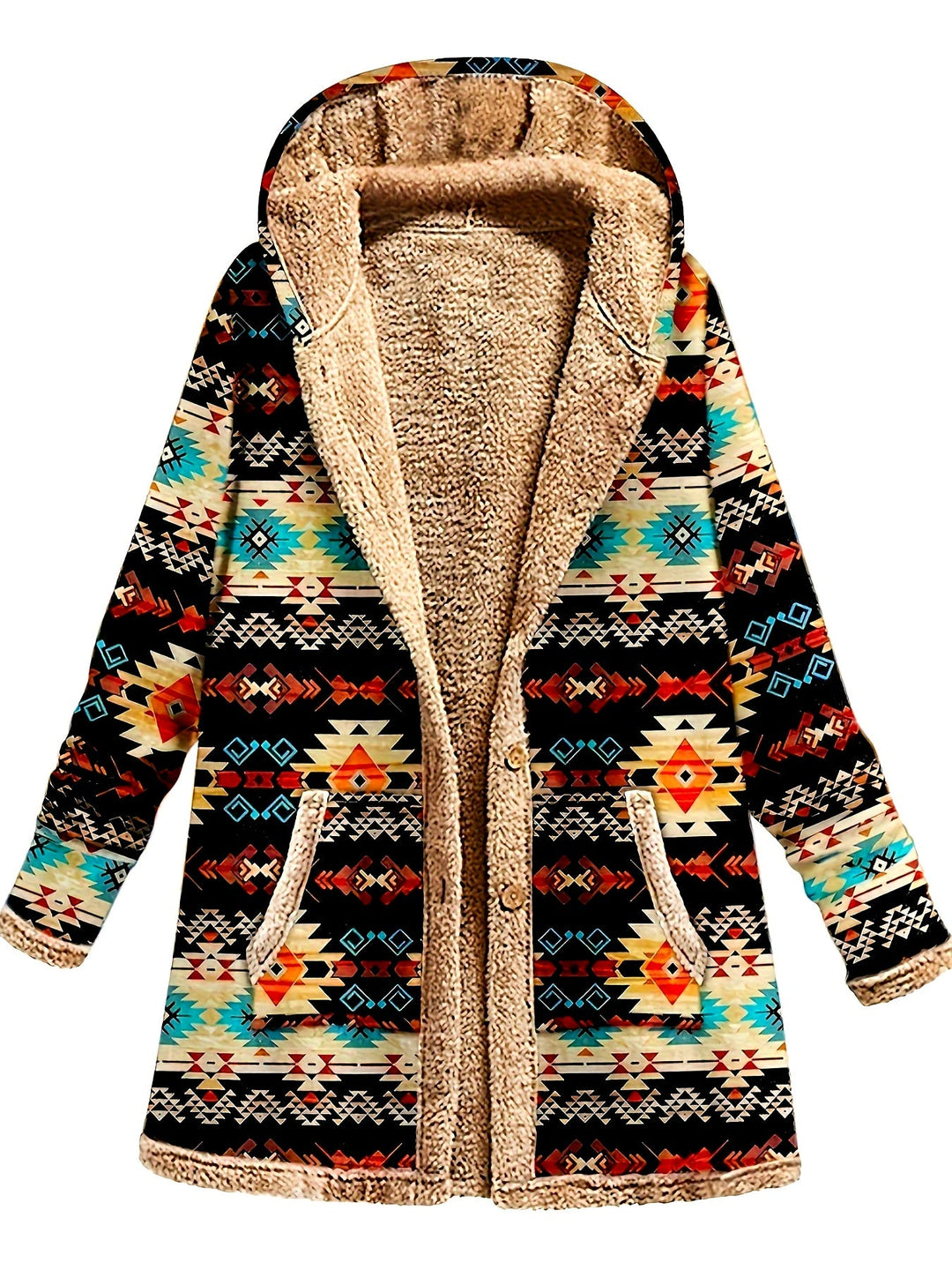 Anthea™ | Women's Southwestern Print Hooded Coat with Plush Lining