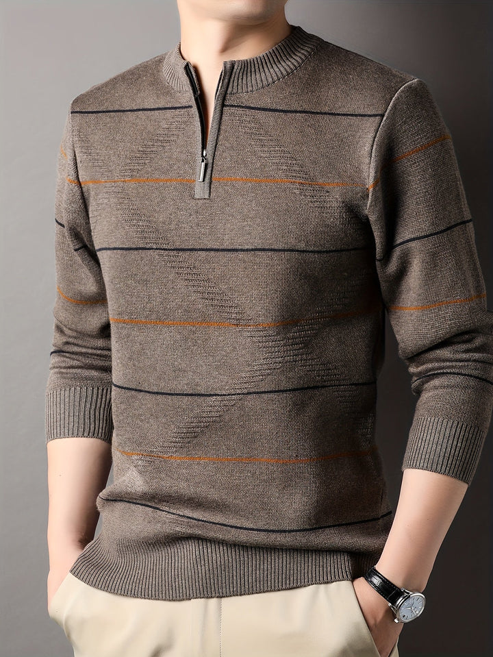 Montgomery™ | Men's Striped Zip Neck Sweater with Ribbed Cuffs