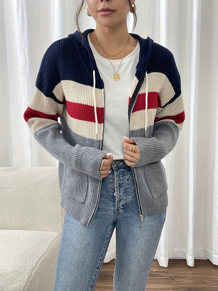 Susannah™ | Women's Colour Block Hooded Zip Cardigan with Pockets