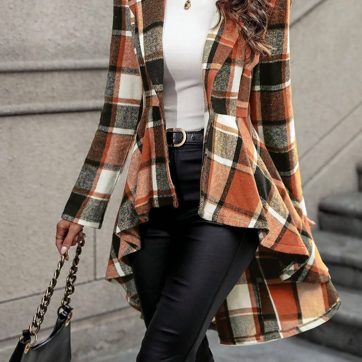 Sybilla™ | Women's Draped Plaid Open Front Jacket