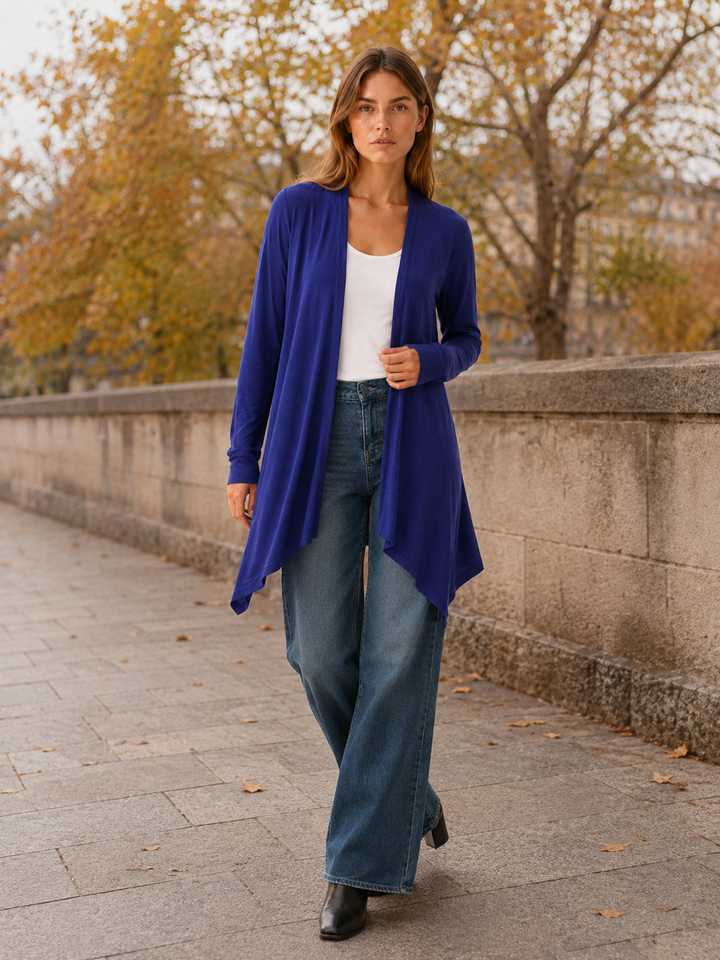 Calista™ | Draped-Hem Open-Front Cardigan
