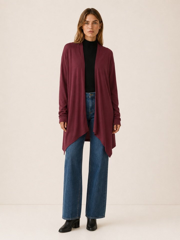 Calista™ | Draped-Hem Open-Front Cardigan