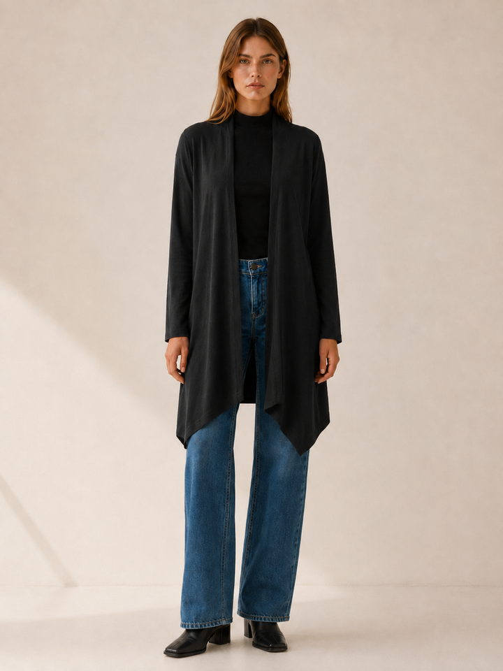 Calista™ | Draped-Hem Open-Front Cardigan