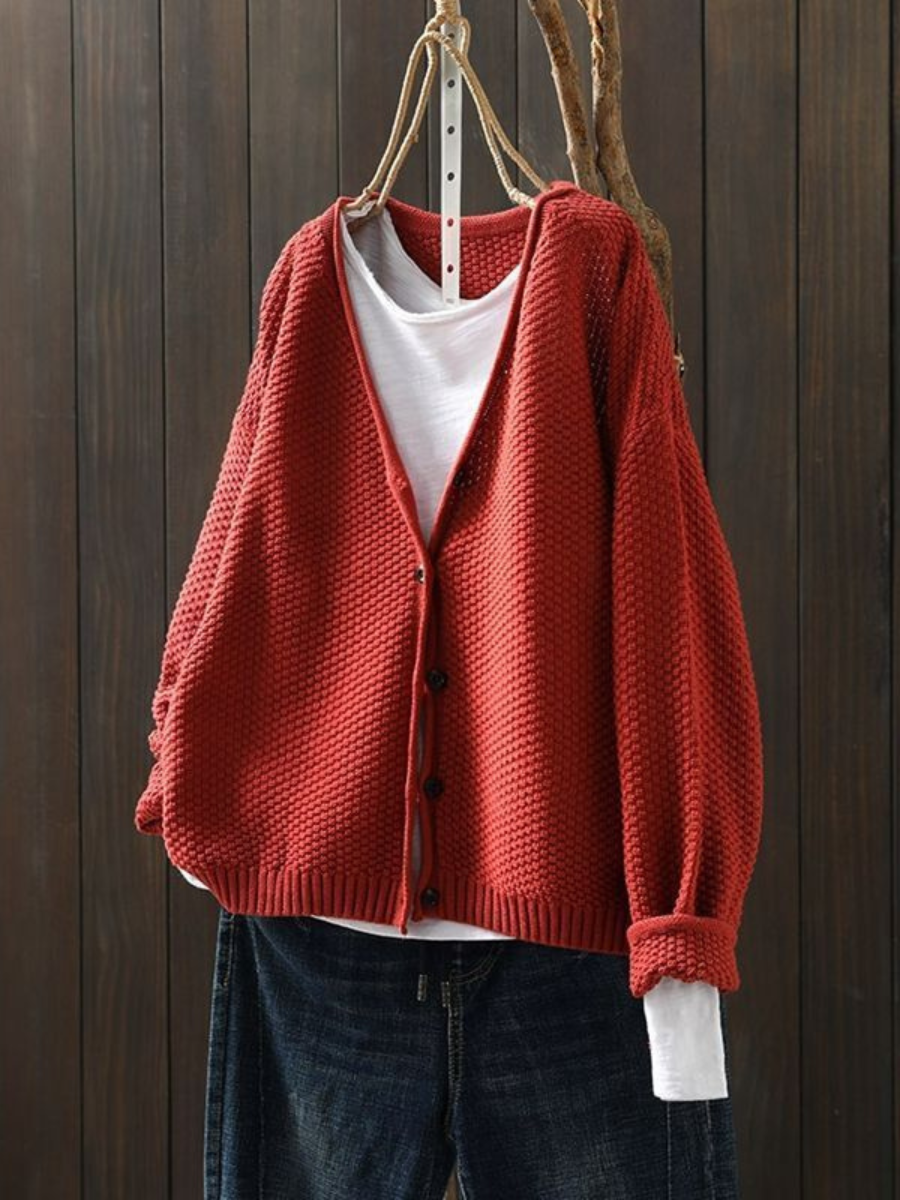 Jonquil™ | Women's V Neck Ribbed Hem Button Front Knit Cardigan