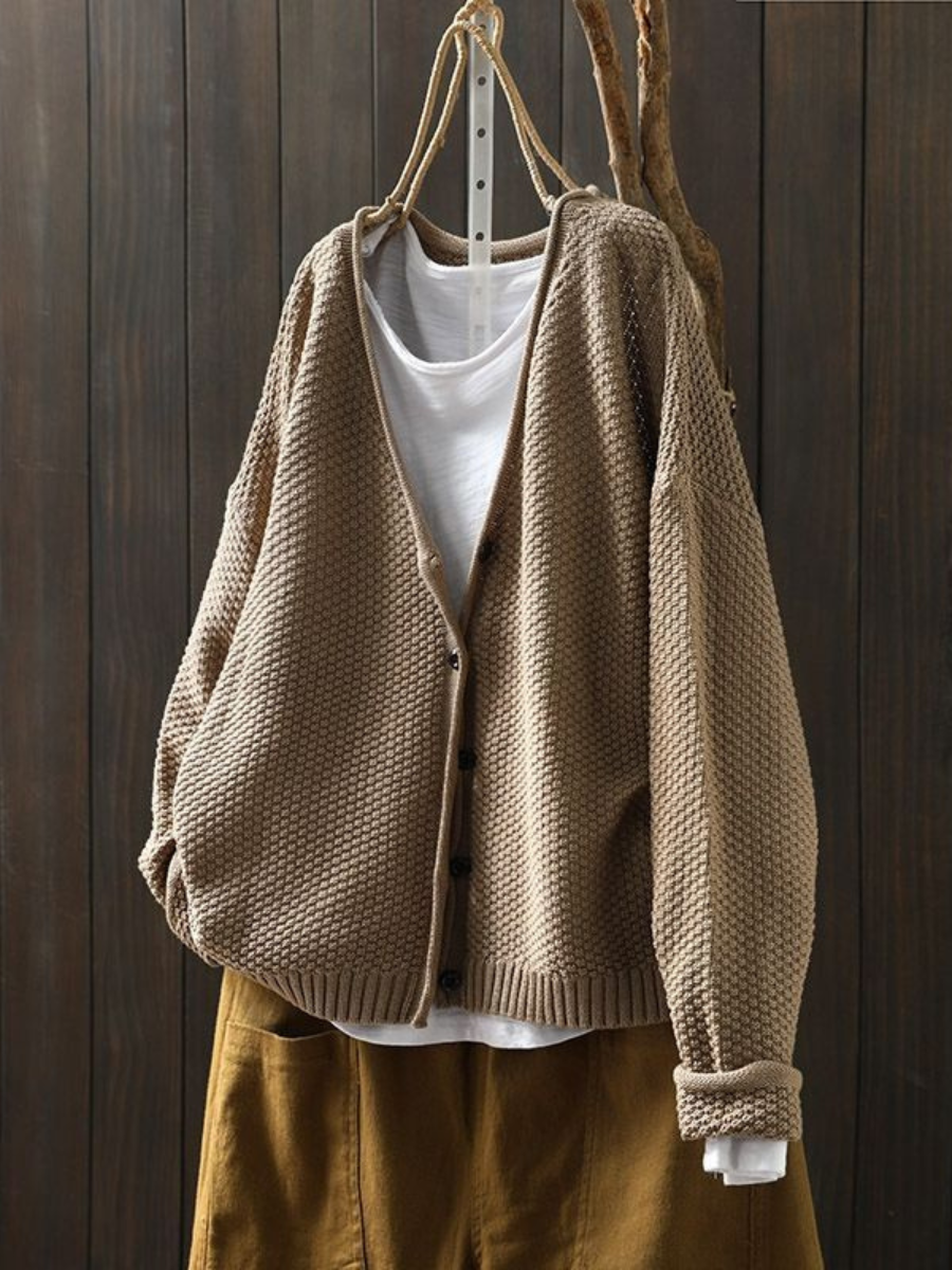 Jonquil™ | Women's V Neck Ribbed Hem Button Front Knit Cardigan