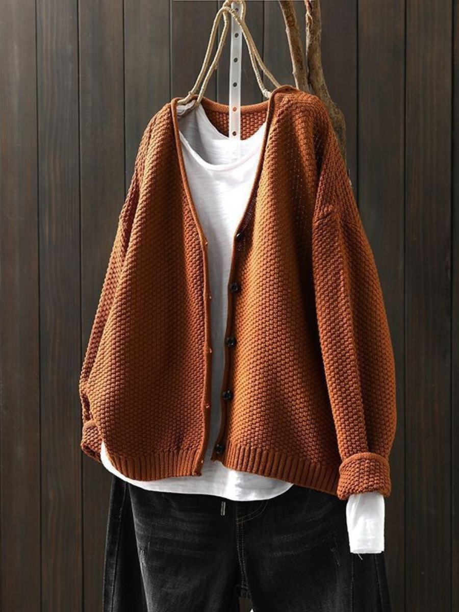 Jonquil™ | Women's V Neck Ribbed Hem Button Front Knit Cardigan