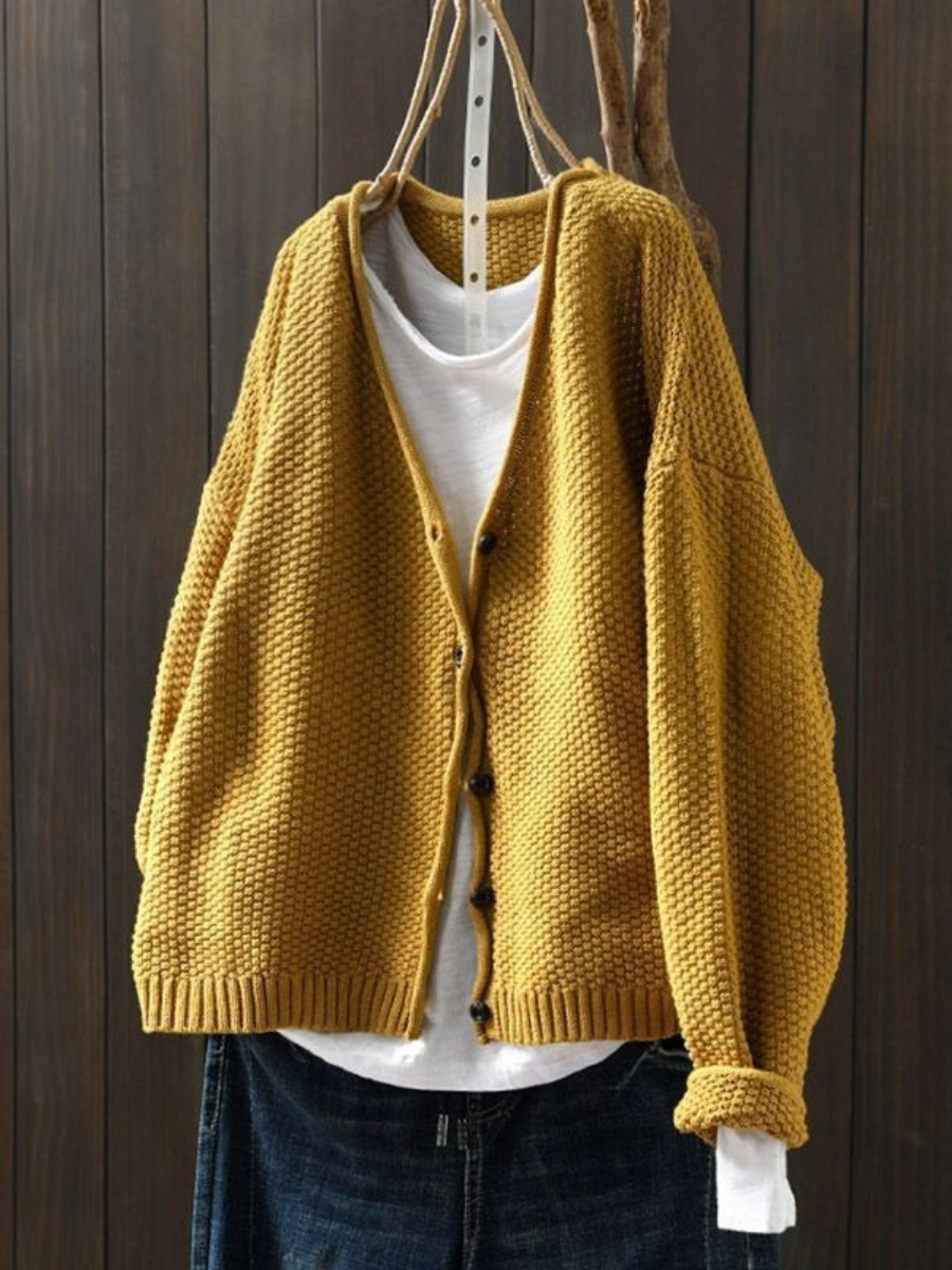 Jonquil™ | Women's V Neck Ribbed Hem Button Front Knit Cardigan
