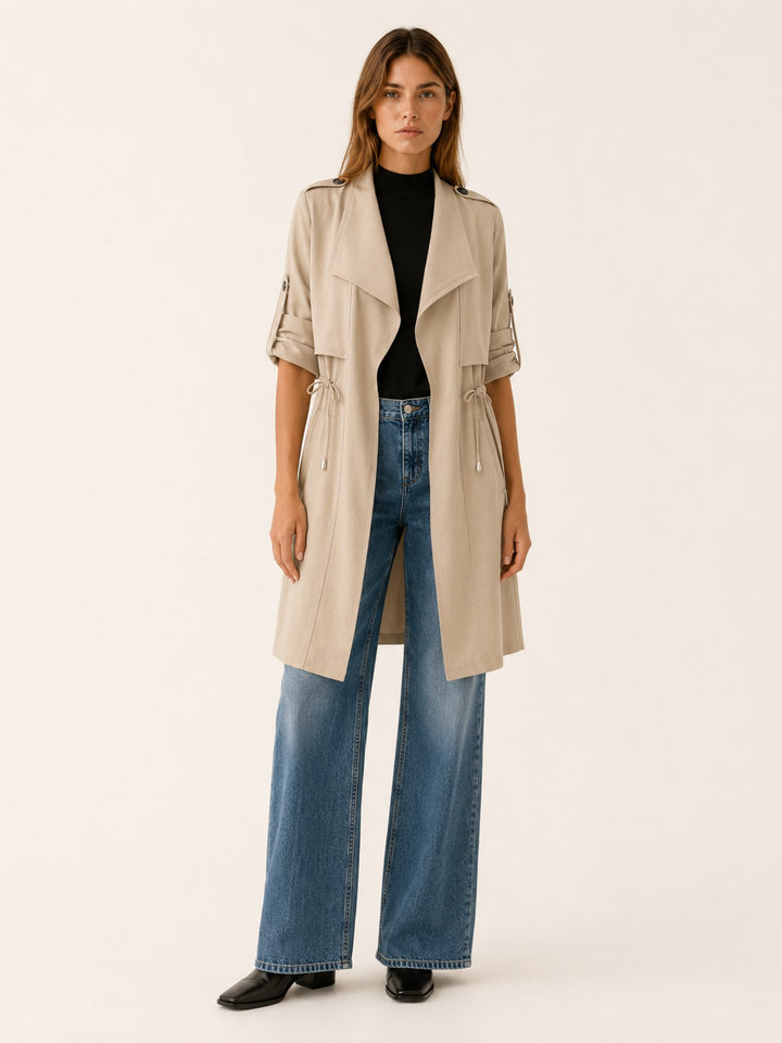Camille™ | Short Trench with Drape Collar and Drawstring