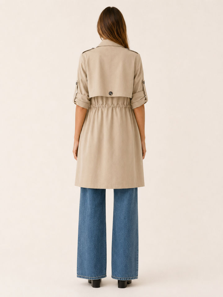 Camille™ | Short Trench with Drape Collar and Drawstring