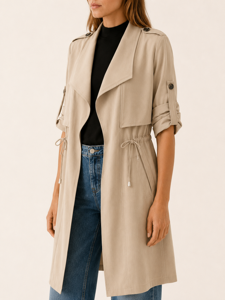Camille™ | Short Trench with Drape Collar and Drawstring
