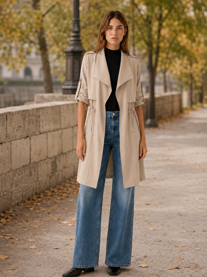 Camille™ | Short Trench with Drape Collar and Drawstring
