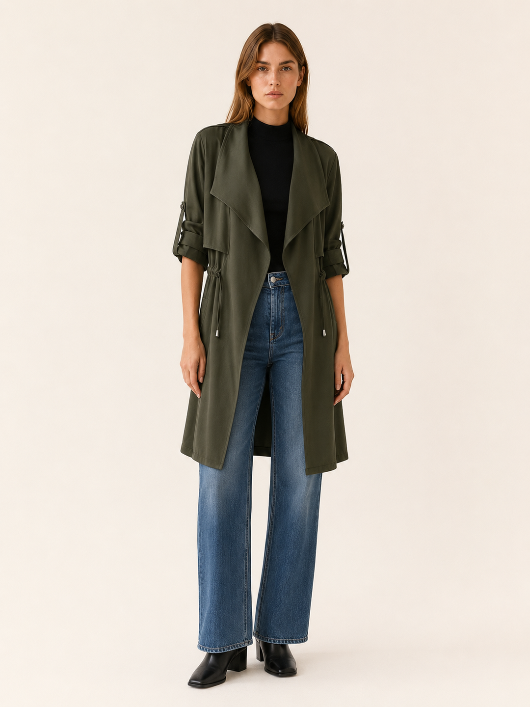 Camille™ | Short Trench with Drape Collar and Drawstring