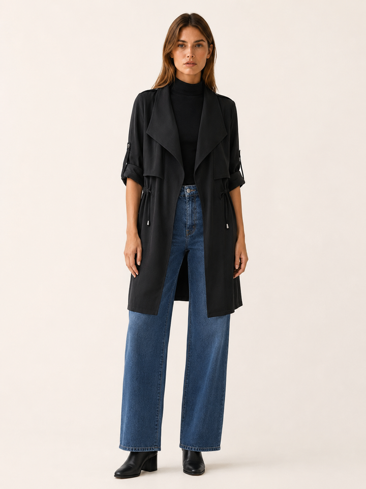 Camille™ | Short Trench with Drape Collar and Drawstring