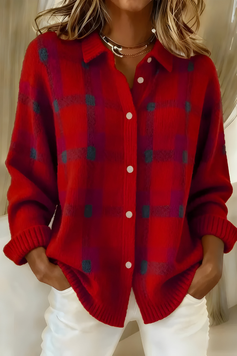 Eirlys™ | Women's Plus Size Plaid Check Shirt Collar Cardigan