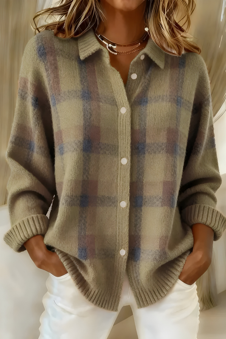 Eirlys™ | Women's Plus Size Plaid Check Shirt Collar Cardigan