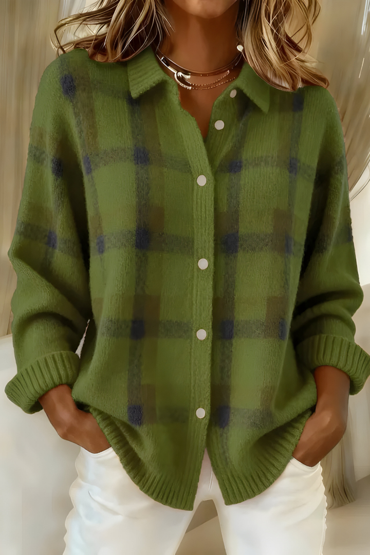 Eirlys™ | Women's Plus Size Plaid Check Shirt Collar Cardigan