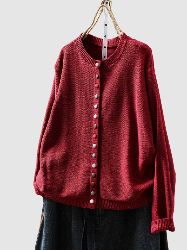 Verena™ | Women's Round Neck Decorative Button Knit Cardigan