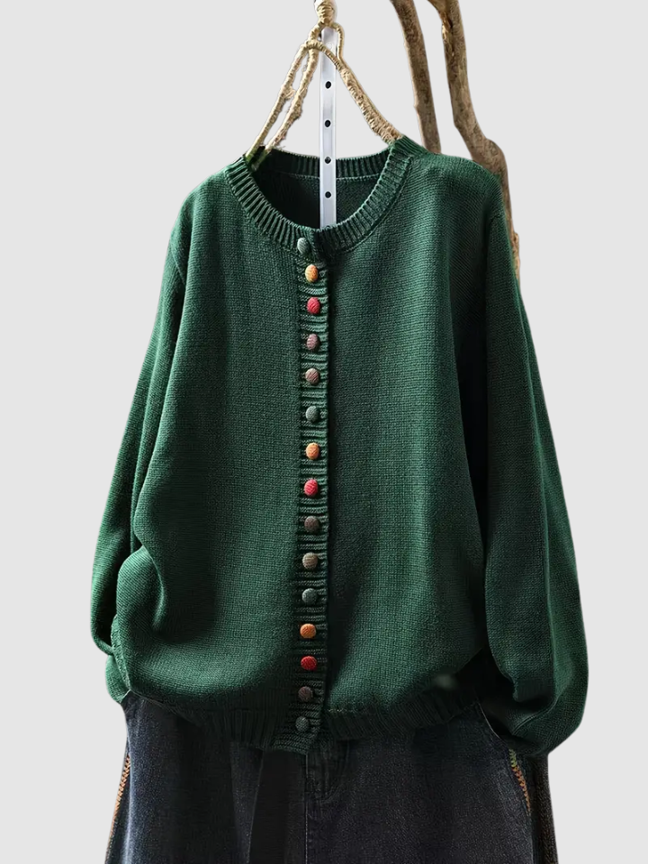 Verena™ | Women's Round Neck Decorative Button Knit Cardigan