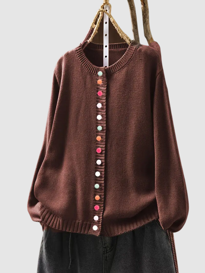 Verena™ | Women's Round Neck Decorative Button Knit Cardigan