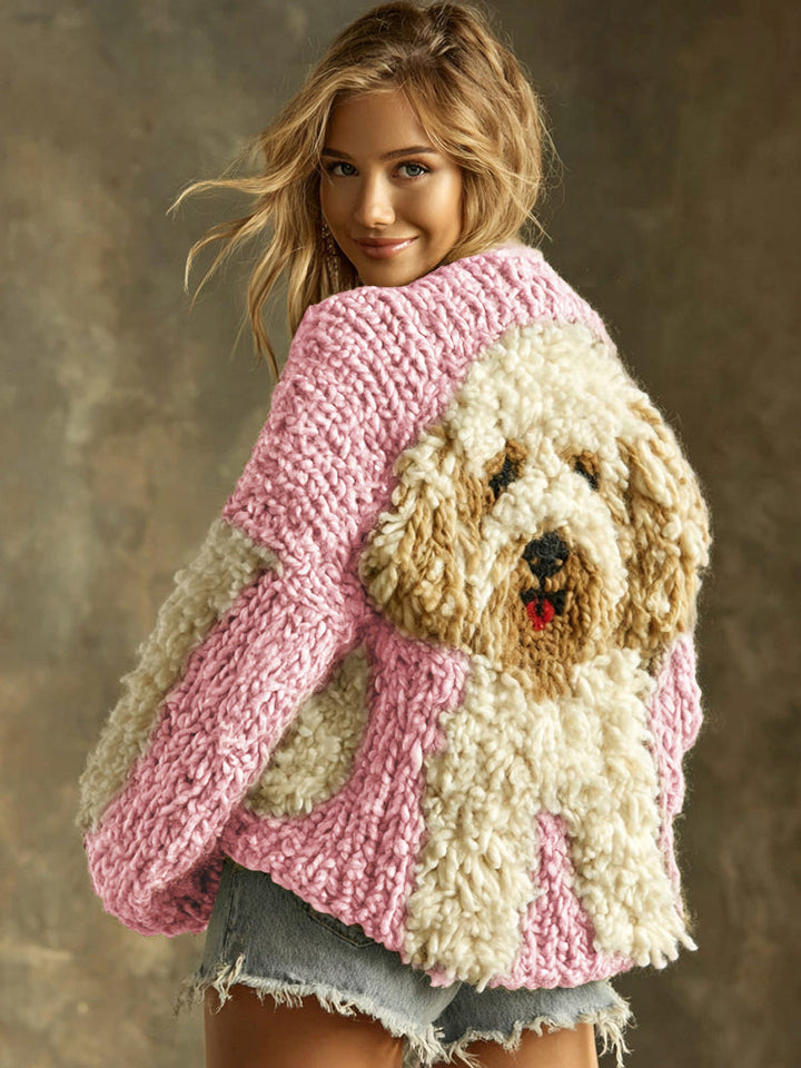 Pervenche™ | Women's Knit Sweater with Fluffy Dog Appliqué
