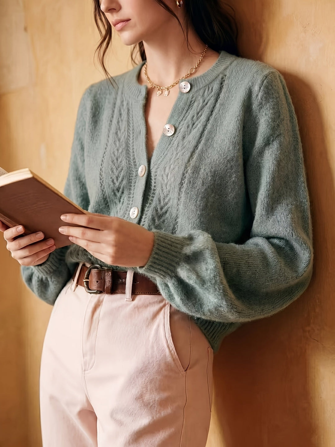 Jacinta™ | Women's Textured Open Knit Button Front Cardigan