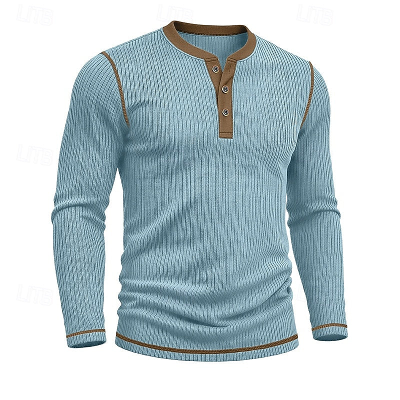 Ambrose™ | Men's Ribbed Contrast-Trim Henley Shirt