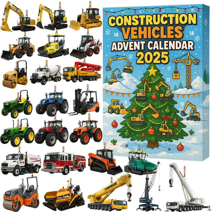 Construction Vehicle Advent Calendar with 24 Mini Vehicle Ornaments