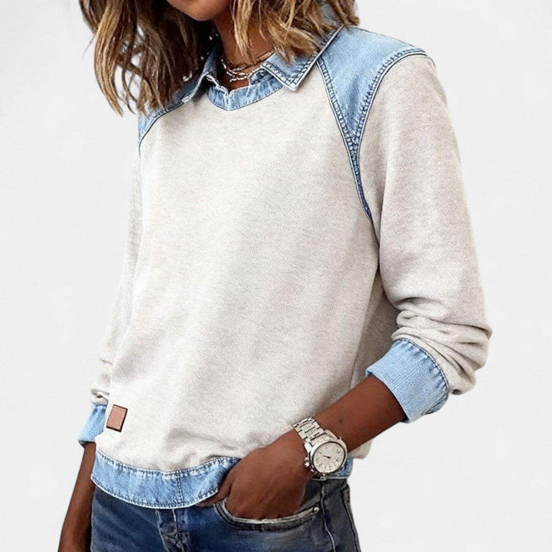 Emerentia™ | Women's Contrast Panel Crew Neck Sweatshirt with Collar