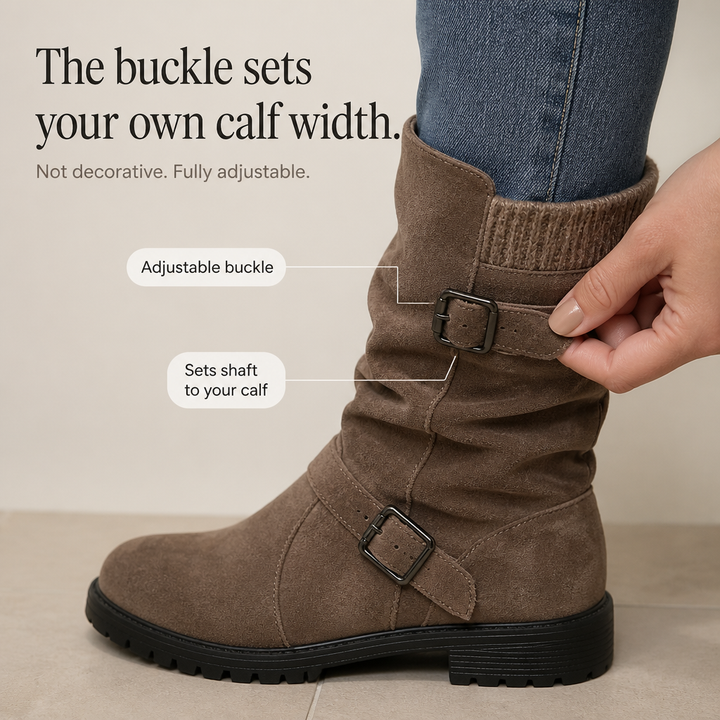 Leocadie™ | Women's Slouch Mid-Calf Boots with Buckle Strap
