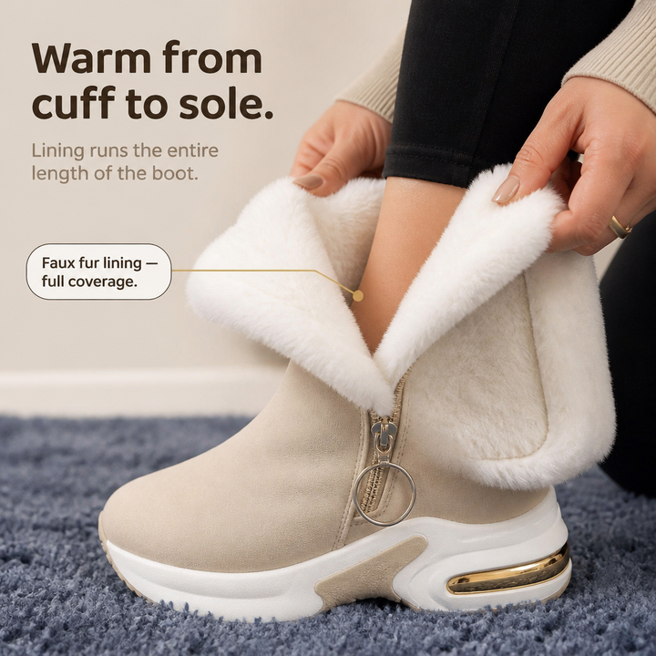 Raphaelle™ | Women's Faux Fur Cuff Platform Ankle Boots with Side Zip