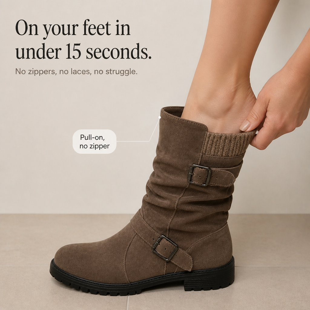 Leocadie™ | Women's Slouch Mid-Calf Boots with Buckle Strap