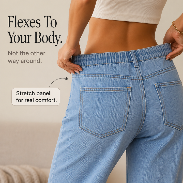Albane™ | Women's High Waisted Wide Leg Jeans with Drawstring Waist