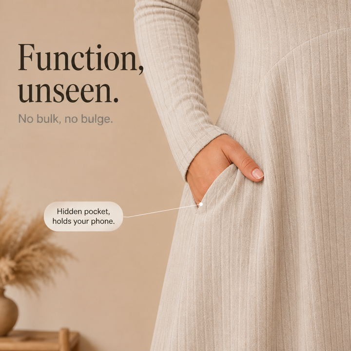 Prudence™ | Women's Ribbed Knit A-Line Midi Dress with Pockets