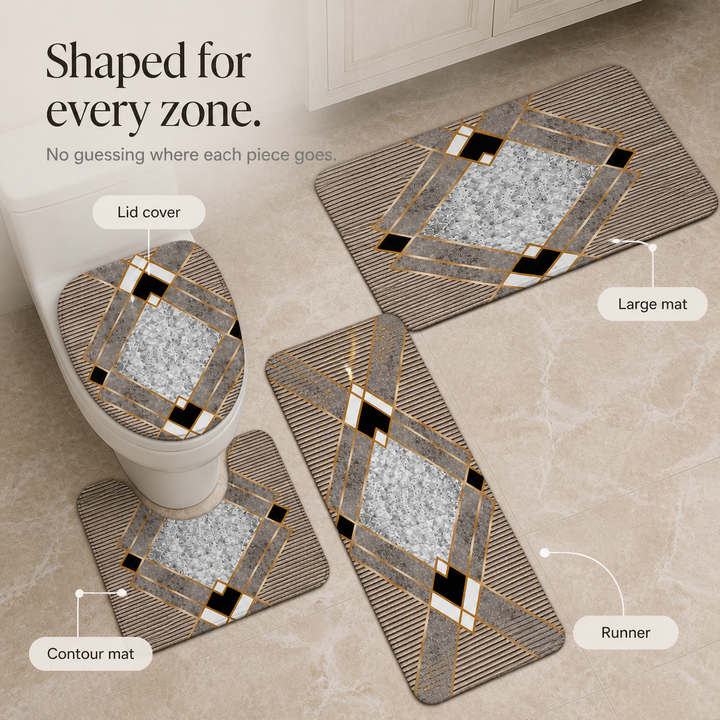 Nadege™ | Four-Piece Plush Bath Rug Set with Contour Mat and Lid Cover