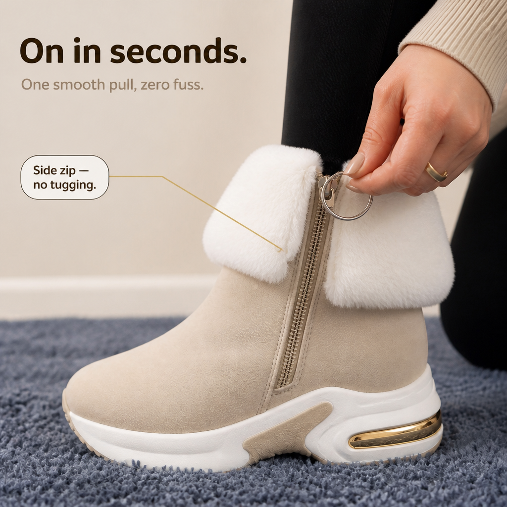 Raphaelle™ | Women's Faux Fur Cuff Platform Ankle Boots with Side Zip