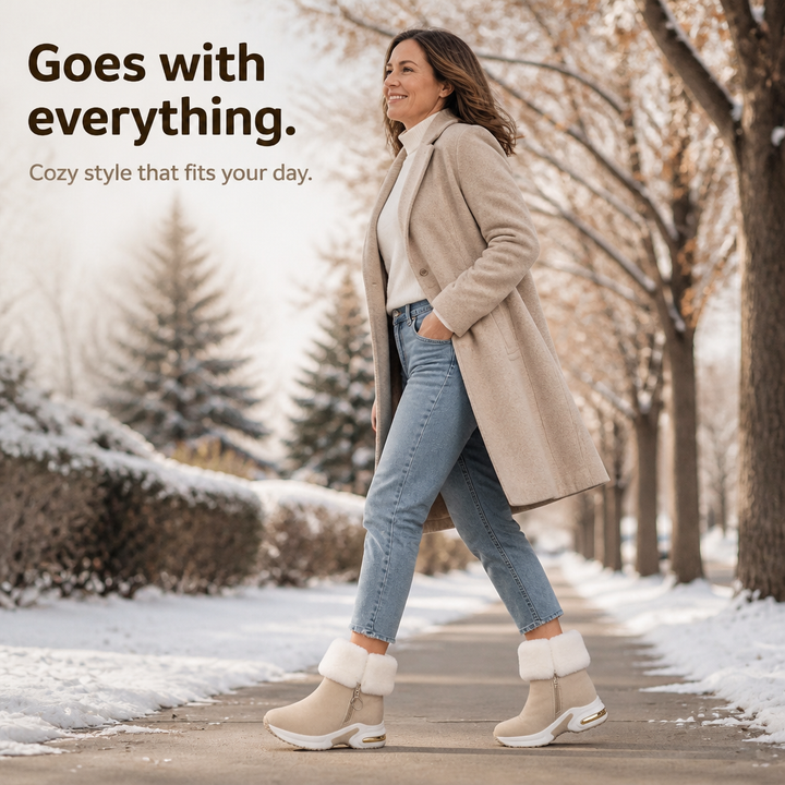 Raphaelle™ | Women's Faux Fur Cuff Platform Ankle Boots with Side Zip