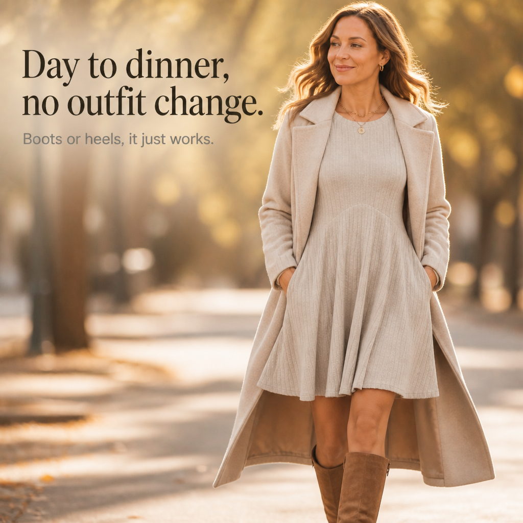 Prudence™ | Women's Ribbed Knit A-Line Midi Dress with Pockets